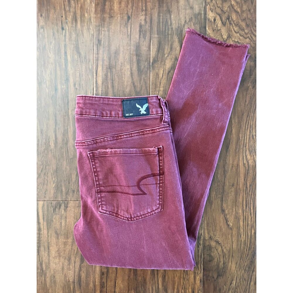 American Eagle Burgundy Red Raw Hem Crop Jegging Size 6